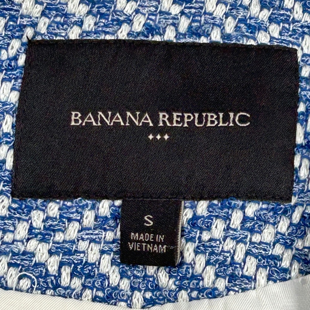 Banana Republic Tweed Jacket Womens S Blue Herringbone Preppy Classic Chic - Picture 2 of 15